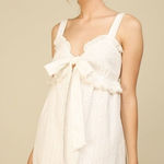 Line and Dot Claire Babydoll Mini Dress White Eyelet Tie Front XS Coquette Fairy Photo 0