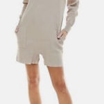 WAYF New 99$  Romper Sand Beige Knit Long-Sleeve Buttoned Collared | M Photo 0