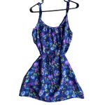 Heritage 1981 100% Silk Floral Print Navy Dark Blue Mini Slip Dress Size Medium Photo 2