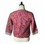 Chico's Embroidered Silk Jacket Women's Size D Red Pink Geometric 3/4 Sleeve Photo 2