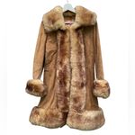 Penny Lane Vintage Scully Coat Suede with Boho Shearling Trim Brown Camel 10 Photo 1