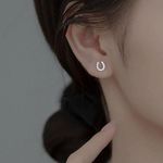 CZ Tiny Horseshoe Stud Earrings for Women Daily Simple Style Silver Photo 3