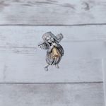 Vintage 1995 Silver/Gold Tone Pewter Angel Playing Horn Brooch / Pin Photo 1