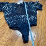 Free People  Bali Tate Mixed Media Crochet Floral Printed Bodysuit Blue Sz S Photo 8