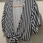 Cotton On Navy & White Vertical Striped Cropped Wrap Top Blouse - XS Photo 3