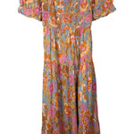 Womens Smocked Floral Maxi Dress Square Neck Puff Sleeve Boho Retro Flowy Blue Size M Photo 0
