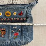 Vintage Denim Shoulder Bag with Floral Embroidery Blue Photo 10