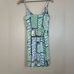 Loft  Floral Cowl Neck Patchwork Cutout Mini Dress size 0 Blue White Photo 4