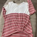 Vine & Love Pink‎ & White Striped Color Block Twist Front Top Photo 6
