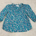 Thought Chandri Crepe Blouse Midori Green Blue Floral Print Size 6 Photo 2