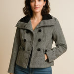 Last Kiss black and white herringbone pattern peacoat-style jacket size L Photo 0