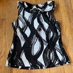 Grace Elements  100% Linen Black and White Abstract Ruffle Blouse Sleeveless sz8‎ Photo 3