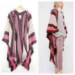 Free People  Back Bay Hooded Kimono Poncho Sweater Wrap Fringed Striped Boho Photo 2