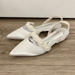 Boutique White Pearl Beaded Sling Back Satin Pointed Toe Heel Flat Size 7 Photo 6
