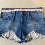 Rue 21 Rue 21 Denim Cutoff Jean Shorts with Cream Lace Crochet Accent Size 9-10 Photo 9