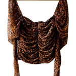 Missguided Leopard Print Cropped Top Size 12 Mesh Ruched Front Milkmaid mobwife Photo 0