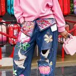 Distressed Jeans Embellished Ripped Denim Colorful Accents Size M/L Blue Photo 0