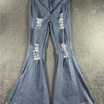 Rue 21 Jeans Junior 9 Flare Leg Bell Bottom Distressed Light Wash Stretch Y2K Photo 0