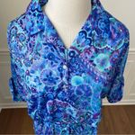 NOS Vintage 70s Psychedelic Print Polyester Tunic Haband Top L Blue Size L Photo 4