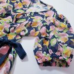 Abbey Glass Printed Sheer Wrap Maxi Dress Puff Sleeves Pink Photo 9