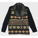 ZARA NWOT Embroidered Aztec Tribal Moto Leather Trim Jacquard Jacket Size Medium Photo 7