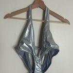 SKIMS metallic swim halter monokini in nickel swimsuit one piece 2X Photo 3