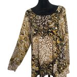 Alfani Blouse Womens 0X Gold Baroque Leopard Print Long Sleeve Statement Piece Black Photo 0