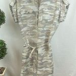 Vince Camuto Tan Belted Camouflage Roll Tab Sleeve Casual Mini Shirt Dress S Photo 2