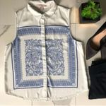 Forever 21 White and Blue Paisley Bandana Print Semi Sheer Sleeveless Tank top Size L Photo 0