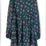 Aura Floral Babydoll Dress – Green with Red Flowers, Long Sleeve, Size S Photo 0