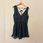 ASTR Medium Teal Black Floral Romper Tank Shorts Party NYE Lined Ruffle Photo 4