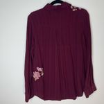 Knox Rose  | Burgundy Floral Embroidery Button Up Top | Large Photo 1