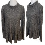 Anthropologie Eri + Ali Waffle Knit Tiered Swing Knit Top Mock Neck Gray Medium Photo 2
