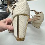 Klub Nico Cream Embossed Leather Chunky Heels Womens 7 Gold Accents Made Brazil Photo 9