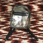 Clear Transparent vinyl mini backpack black trim adjustable straps zipper closure #festival #concert #rave Measurement in pics Multiple Photo 0