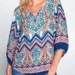 Renee C Paisley Multicolor Bohemian Top XL Blue Photo 0