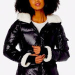 SAM. S13 Black Jane Sherpa Trim Hooded Down Puffer Coat Size M Photo 0
