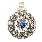 Silver Zodiac Astrological Spinning Wheel Pendant with Blue Stone Photo 2