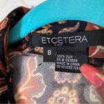 Etcetera  100% Silk Boho Brown Mixed Pattern Ruffle Sheer Blouse, size 8 Photo 1