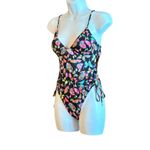 Betsey Johnson  One Piece Swimsuit, Black with Multi-Color Butterflies, M, Nwt Photo 1