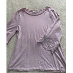Loft  Womens Boat Neck 3/4 Lace Trim Sleeve Slub Cotton T-Shirt Lavender Size M Photo 2
