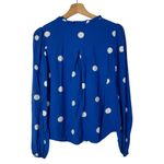 Mango MNG  Royal Blue White Large Polka Dot Button Down Long Sleeve Blouse XS Photo 1
