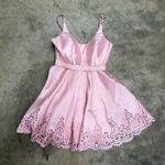 Sherri Hill  eyelet lace satin coquette pink plunge neck prom homecoming dress Photo 1