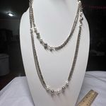 MCM Vintage  Silver Tone with Faux Pearl Long Chain Necklace (shown double) Photo 0