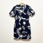 Adam Lippes NEW Silk Lined Floral Flower Feather Print Pattern Navy White Dress Photo 0