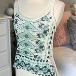 No Boundaries Tribal Aztec Tank Top Crochet Lace Cream Green Shirt Flowy Womens Small Photo 0