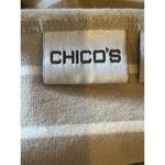 Chico's  Shirt Women XL Tan‎ White Striped Cotton Button Shoulder Long Sleeve Tee Photo 5
