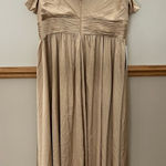 Azazie NWT Lianne Bridesmaid Champagne Satin Stretch Maxi Dress Size 22 Photo 0