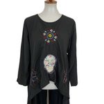 Zanzea  Collection Black High Low Top XL Sugar Skull Embroidered Festival Boho Photo 1