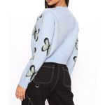 Debut  - Blue Jacquard Butterfly Crew Neck Cropped Sweater - Medium Photo 1